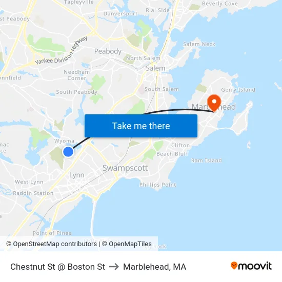 Chestnut St @ Boston St to Marblehead, MA map