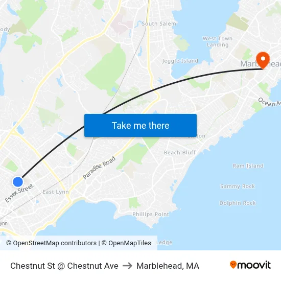 Chestnut St @ Chestnut Ave to Marblehead, MA map