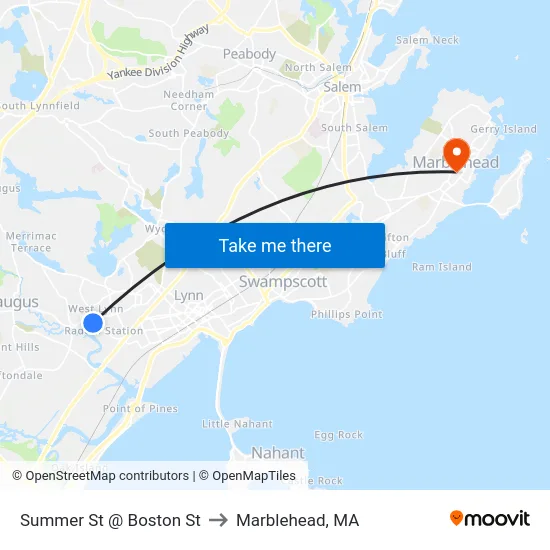 Summer St @ Boston St to Marblehead, MA map