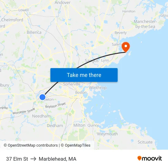 37 Elm St to Marblehead, MA map