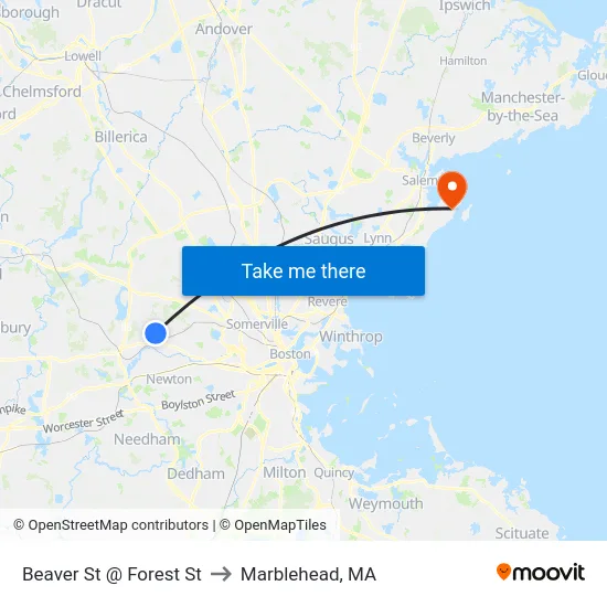 Beaver St @ Forest St to Marblehead, MA map