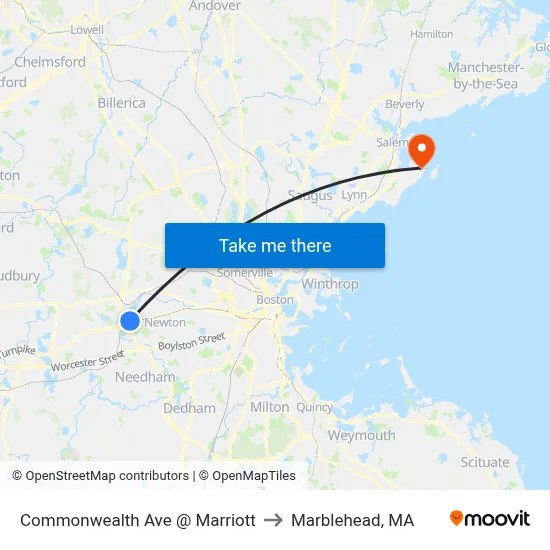 Commonwealth Ave @ Marriott to Marblehead, MA map