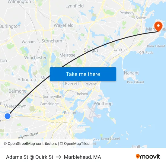 Adams St @ Quirk St to Marblehead, MA map