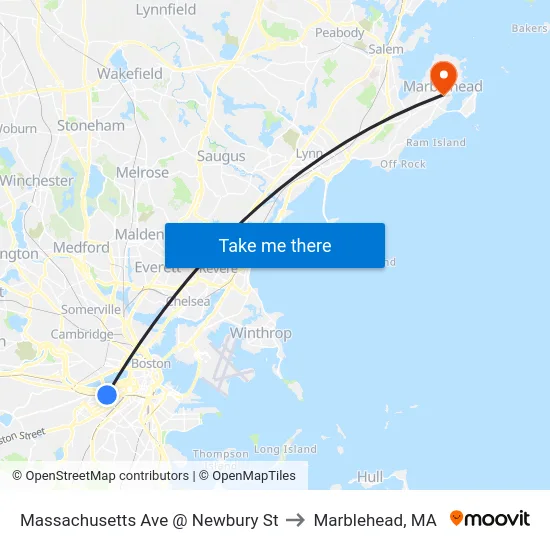 Massachusetts Ave @ Newbury St to Marblehead, MA map