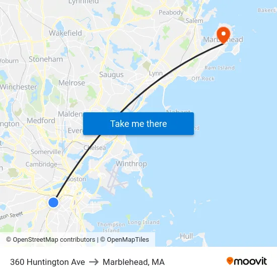 360 Huntington Ave to Marblehead, MA map