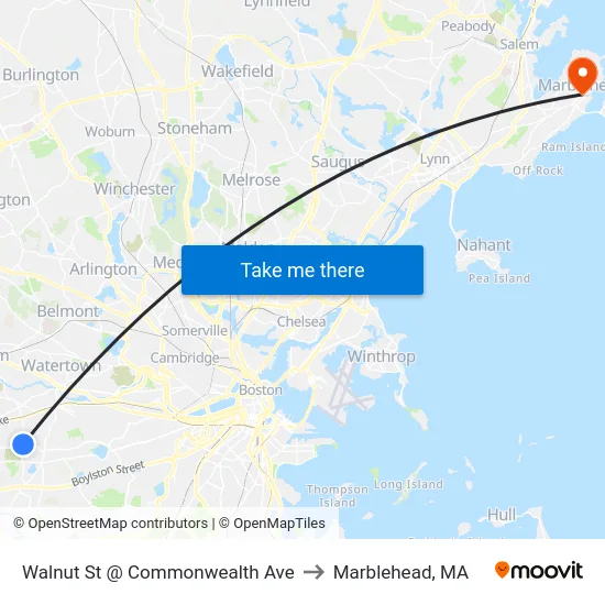 Walnut St @ Commonwealth Ave to Marblehead, MA map