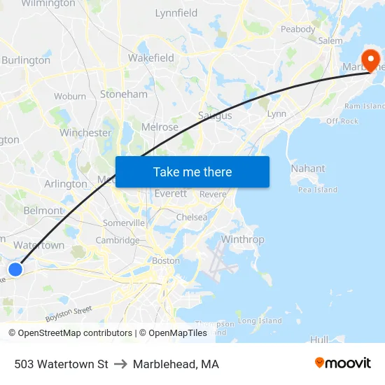 503 Watertown St to Marblehead, MA map