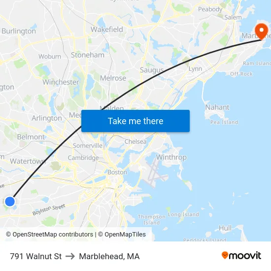 791 Walnut St to Marblehead, MA map