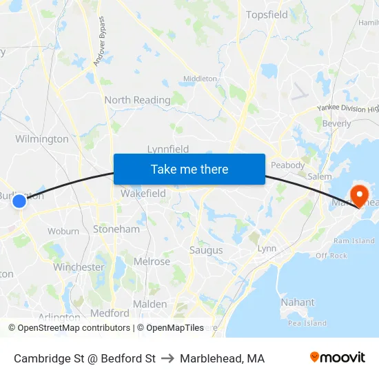 Cambridge St @ Bedford St to Marblehead, MA map