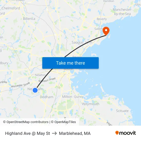 Highland Ave @ May St to Marblehead, MA map