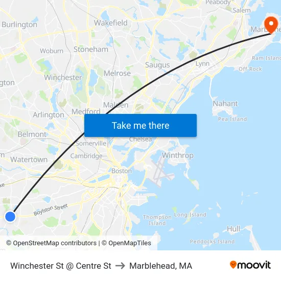 Winchester St @ Centre St to Marblehead, MA map