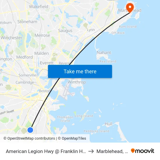American Legion Hwy @ Franklin Hill Ave to Marblehead, MA map
