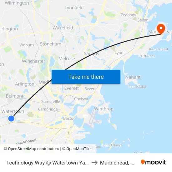 Technology Way @ Watertown Yard to Marblehead, MA map