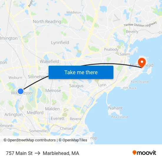 757 Main St to Marblehead, MA map