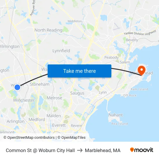 Common St @ Woburn City Hall to Marblehead, MA map
