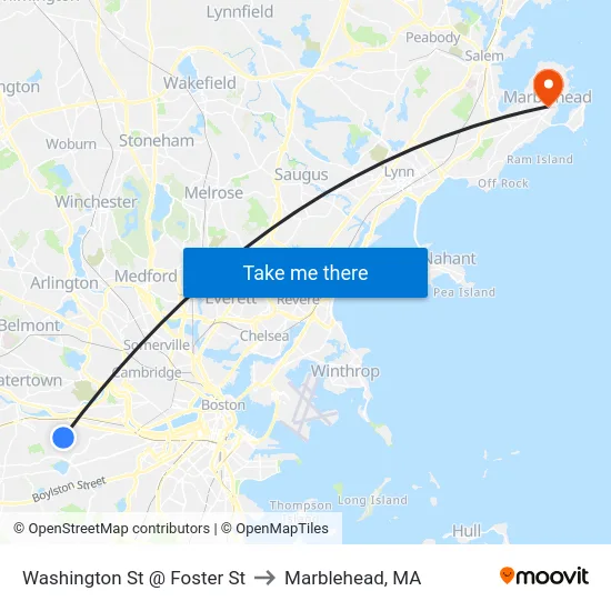 Washington St @ Foster St to Marblehead, MA map