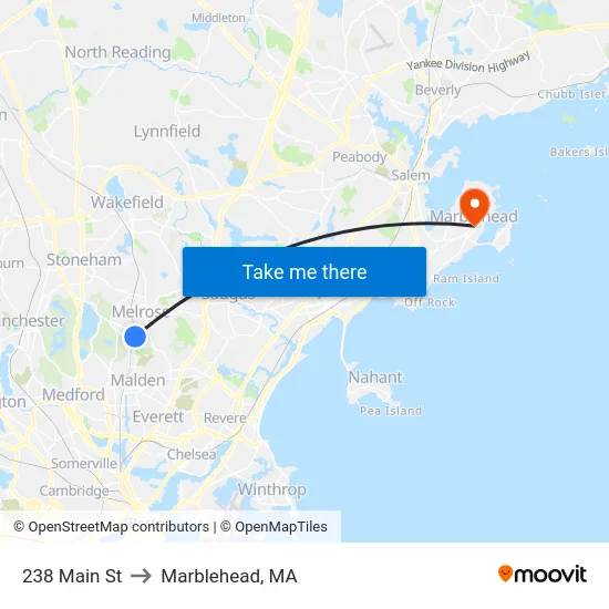 238 Main St to Marblehead, MA map