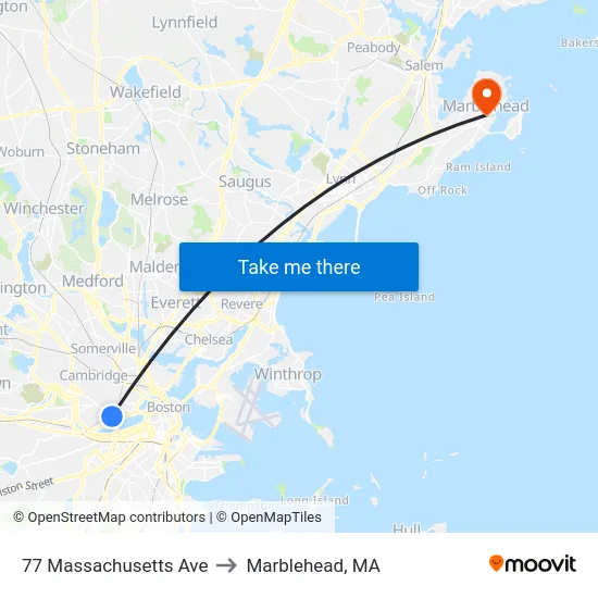 77 Massachusetts Ave to Marblehead, MA map