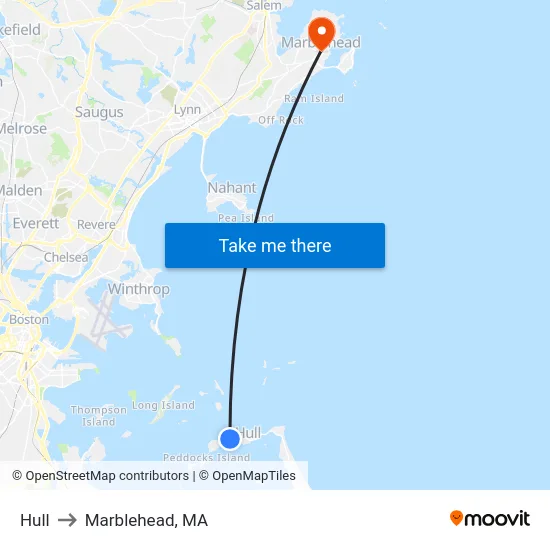 Hull to Marblehead, MA map