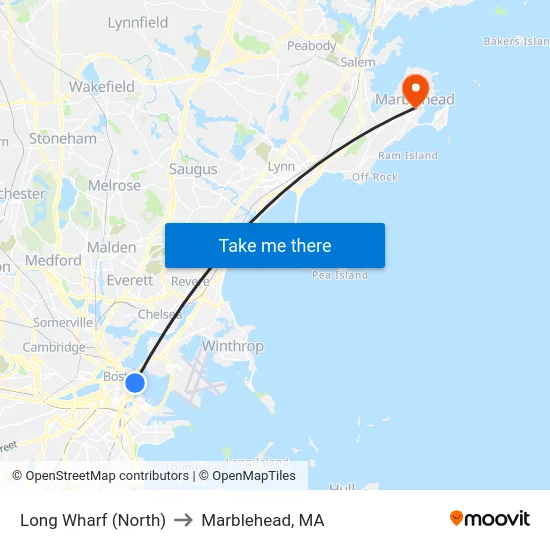 Long Wharf (North) to Marblehead, MA map