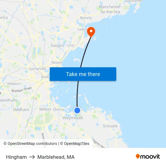 Hingham to Marblehead, MA map