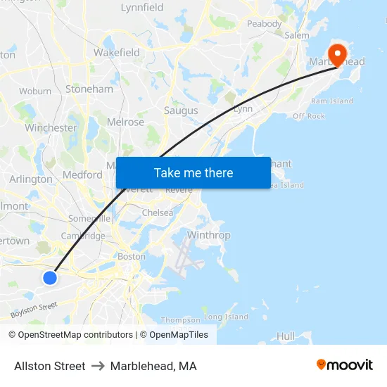 Allston Street to Marblehead, MA map