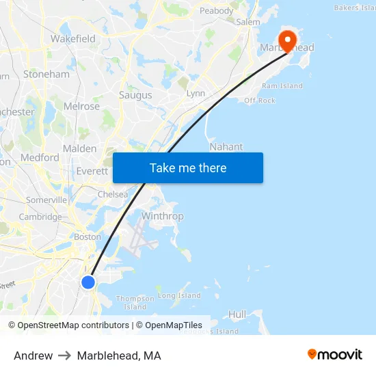 Andrew to Marblehead, MA map