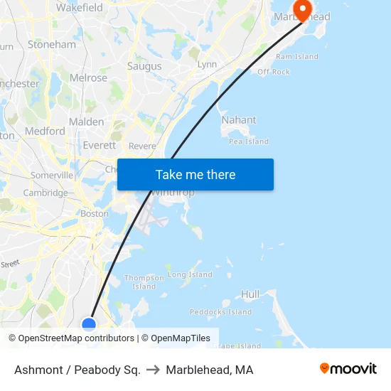 Ashmont / Peabody Sq. to Marblehead, MA map