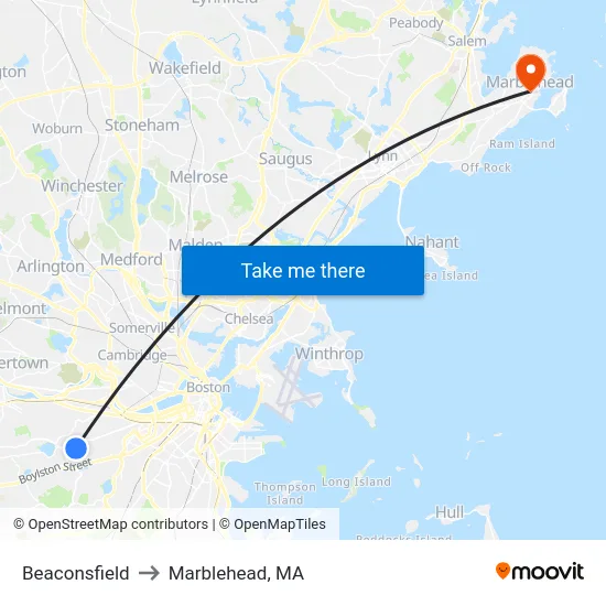 Beaconsfield to Marblehead, MA map