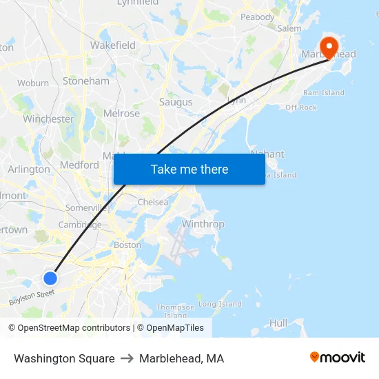 Washington Square to Marblehead, MA map