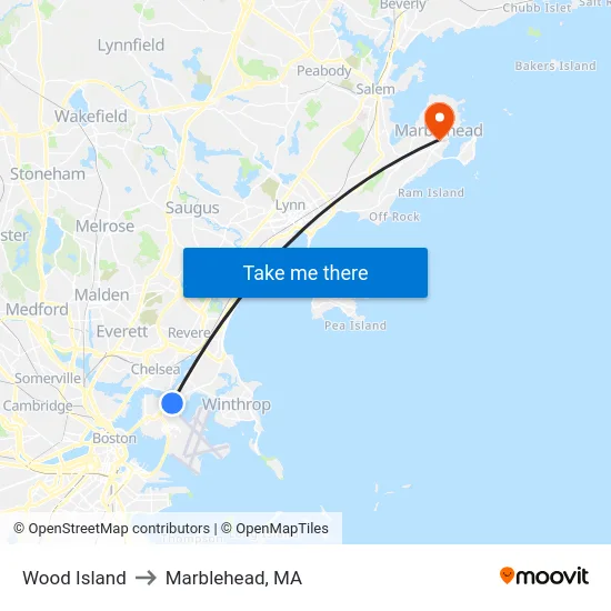 Wood Island to Marblehead, MA map