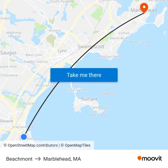Beachmont to Marblehead, MA map