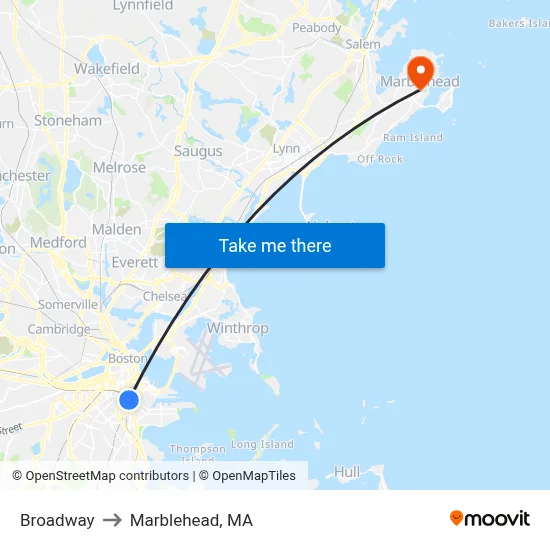 Broadway to Marblehead, MA map