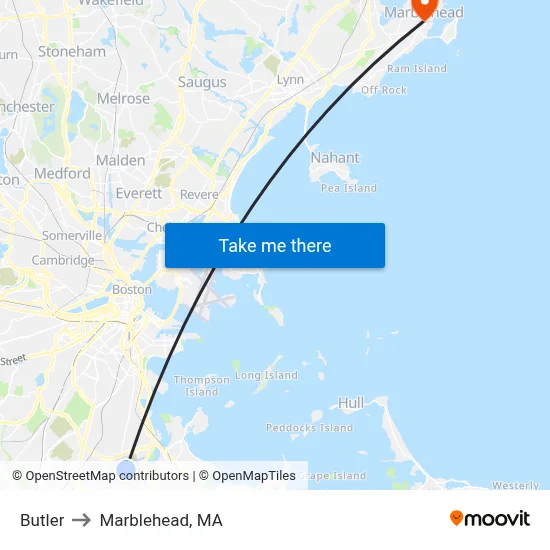 Butler to Marblehead, MA map