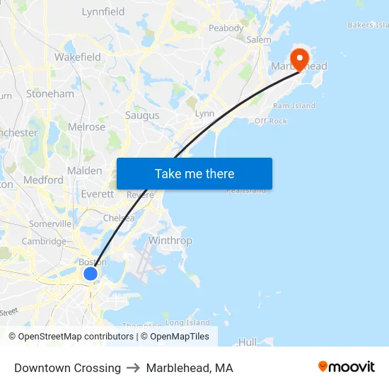 Downtown Crossing to Marblehead, MA map