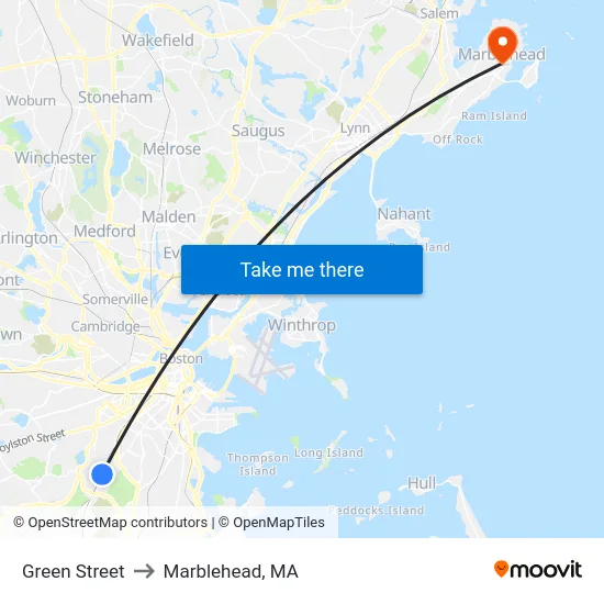 Green Street to Marblehead, MA map