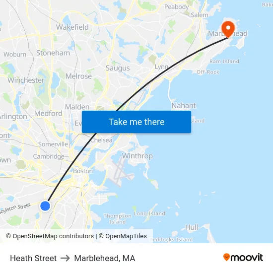 Heath Street to Marblehead, MA map