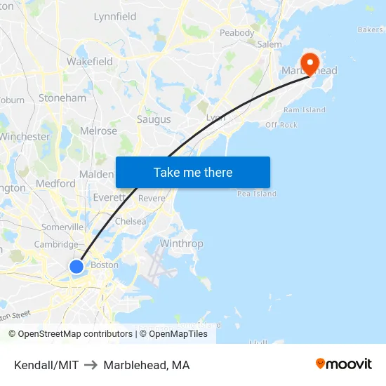 Kendall/MIT to Marblehead, MA map