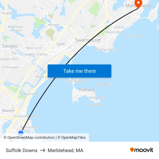 Suffolk Downs to Marblehead, MA map