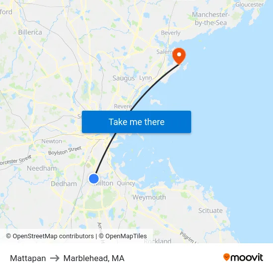 Mattapan to Marblehead, MA map