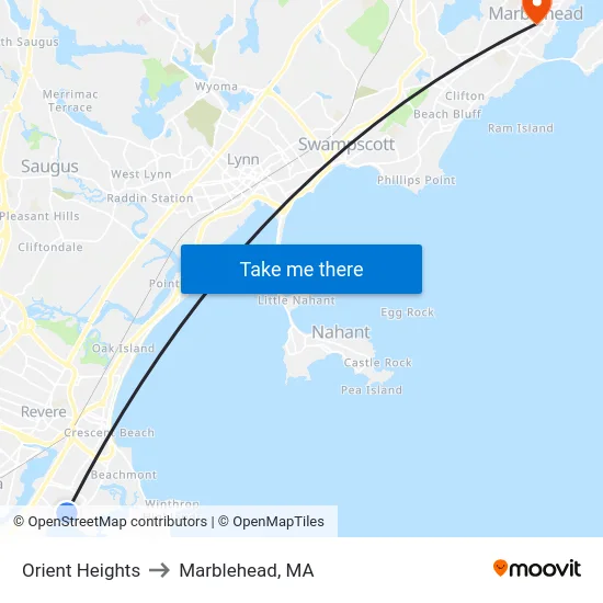 Orient Heights to Marblehead, MA map
