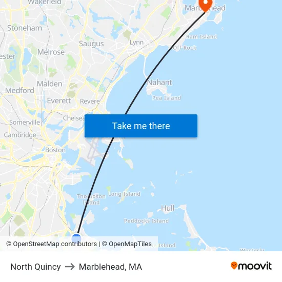 North Quincy to Marblehead, MA map