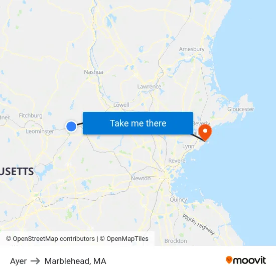Ayer to Marblehead, MA map