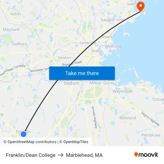 Franklin/Dean College to Marblehead, MA map