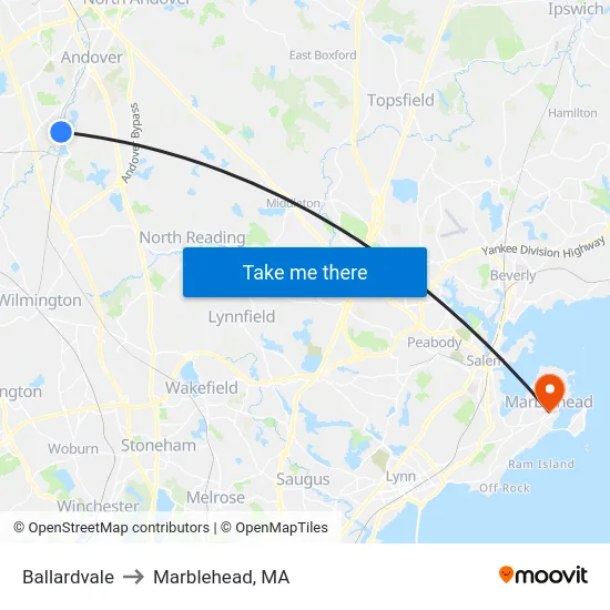 Ballardvale to Marblehead, MA map