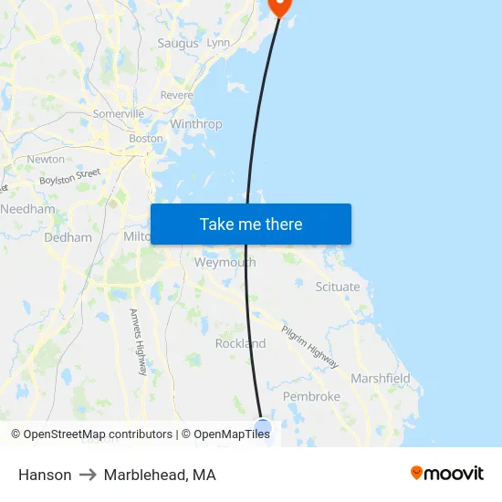 Hanson to Marblehead, MA map