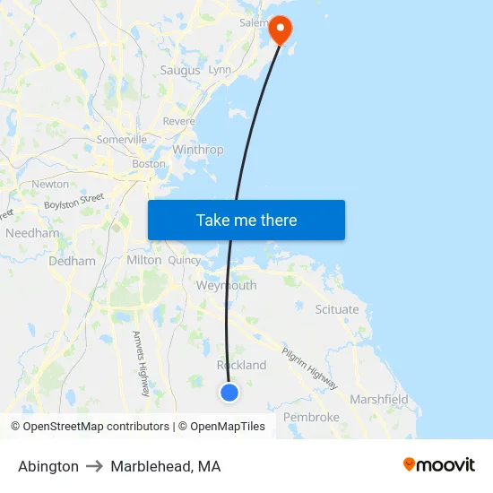 Abington to Marblehead, MA map