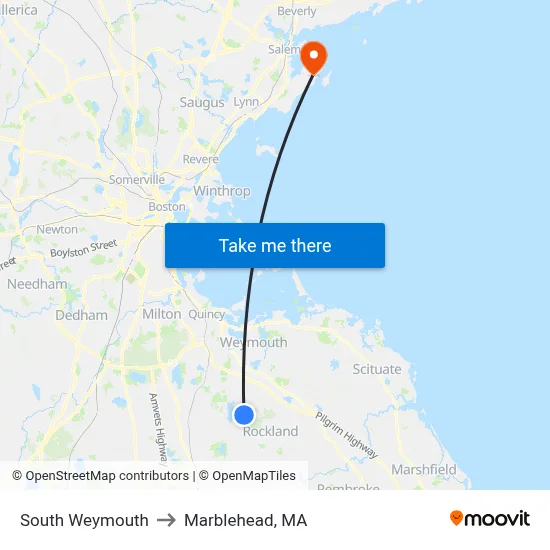South Weymouth to Marblehead, MA map