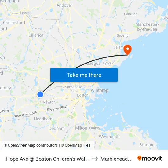 Hope Ave @ Boston Children's Waltham to Marblehead, MA map