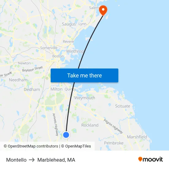 Montello to Marblehead, MA map